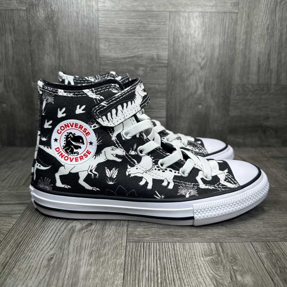 Converse High Top Sneakers 1 Youth Black Dinosaur Canvas Dinoverse NEW